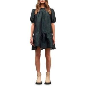 Moon River Tiered Babydoll Mini Dress Emerald Green Size XS